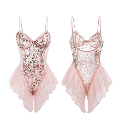 Fee et Moi - Blossom Sheer Embroidered Mesh Bodysuit