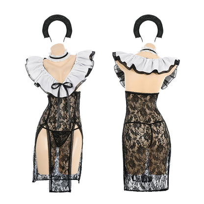 Fee Et Moi - Lace-Trimmed Revealing Maid Dress One Size