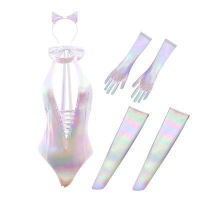 Fee Et Moi - Lustrous Holographic Cat-Ear Lingerie Set One Size