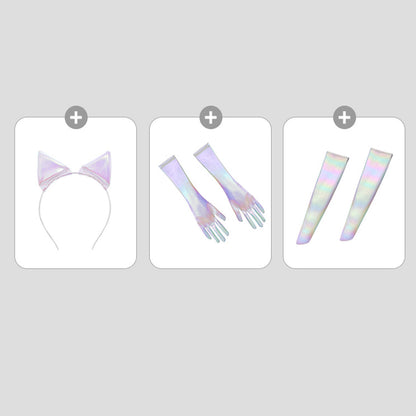 Fee Et Moi - Lustrous Holographic Cat-Ear Lingerie Set One Size