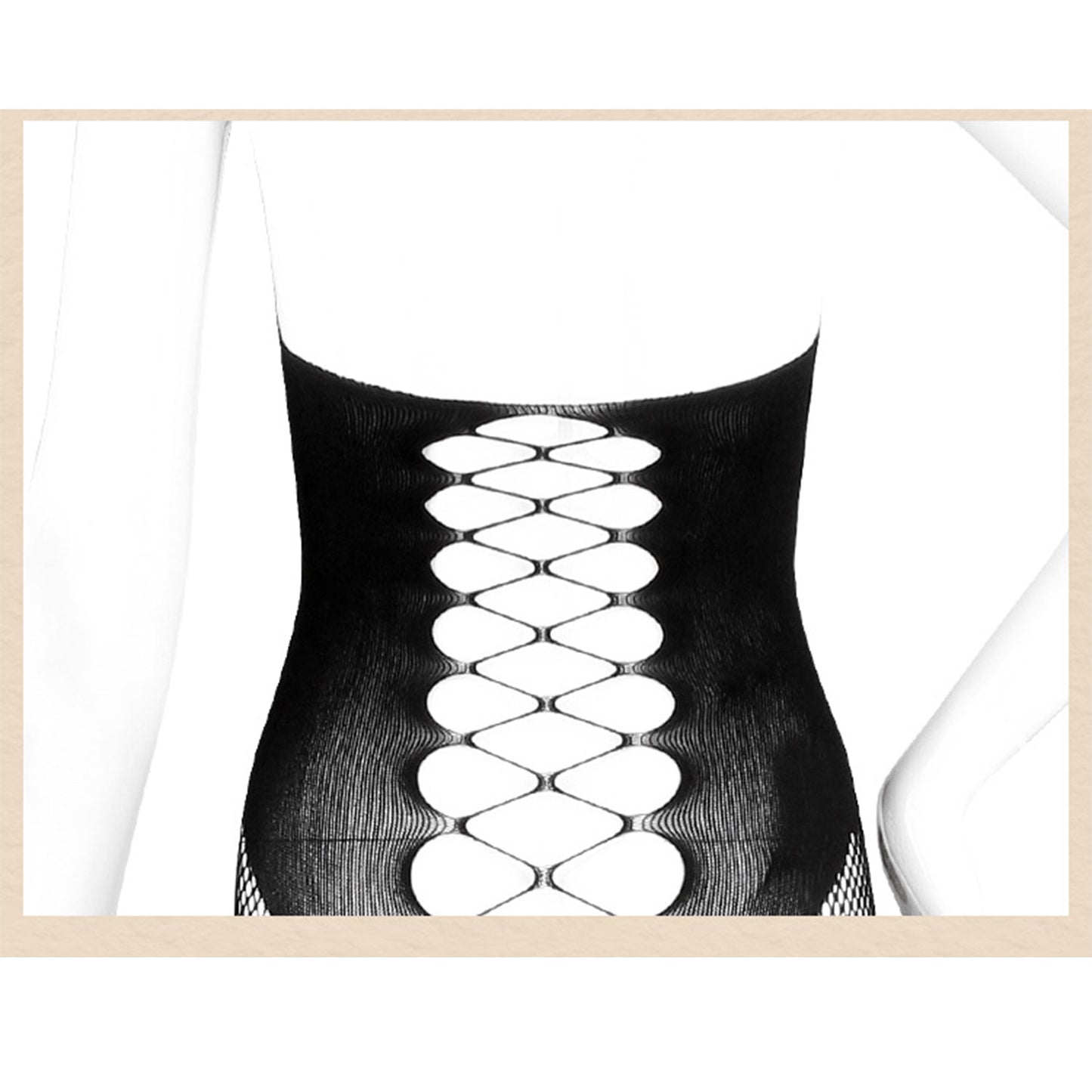 Fee Et Moi -  Fishnet Teasing Hollow Halter Mesh Crotchless Bodysuit Black