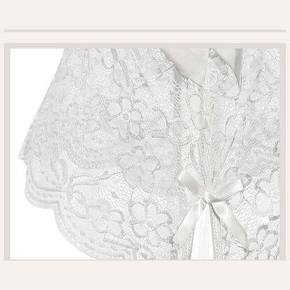 Fee Et Moi - Sensual Floral Lace Crotchless Bodysuit White XL