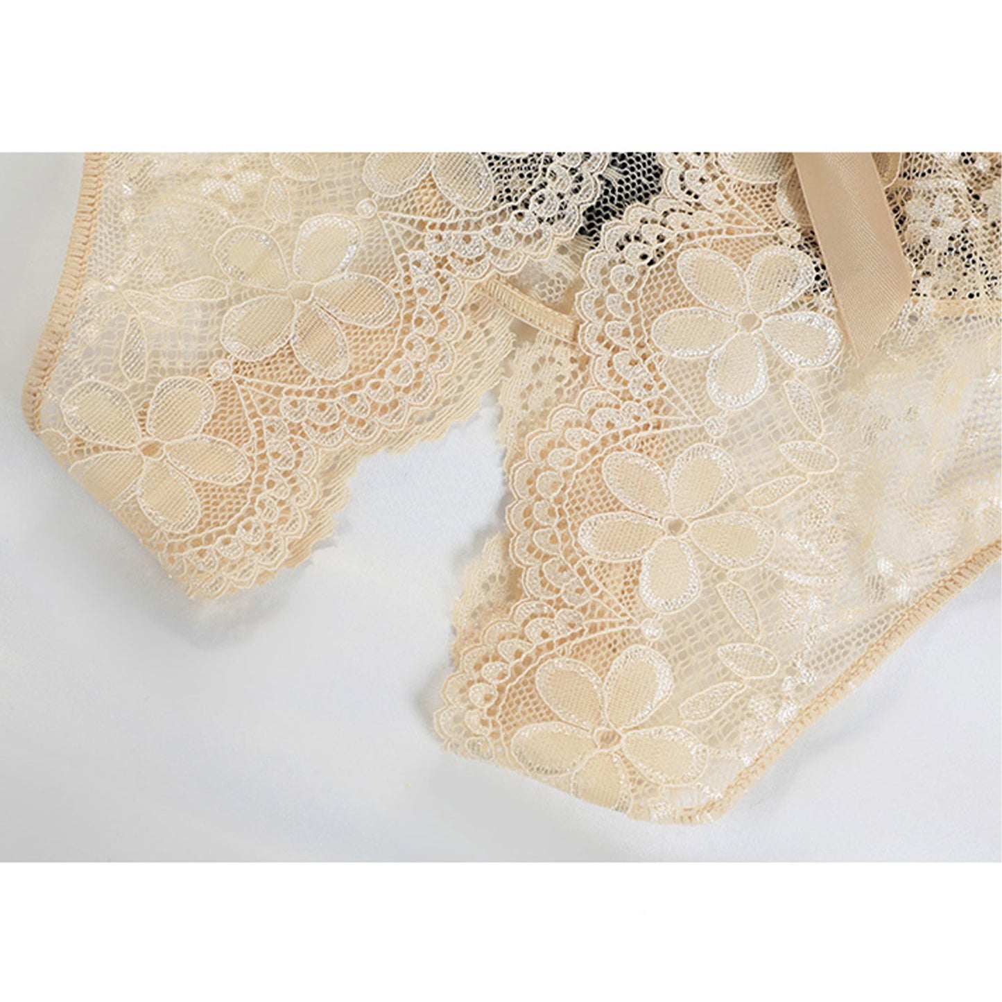 Fee Et Moi - Floral Lace Open Crotch Sexy Panty with Bow Accent Skintone