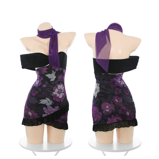 Fee Et Moi - Alluring Floral Sheer Off-Shoulder Night Dress