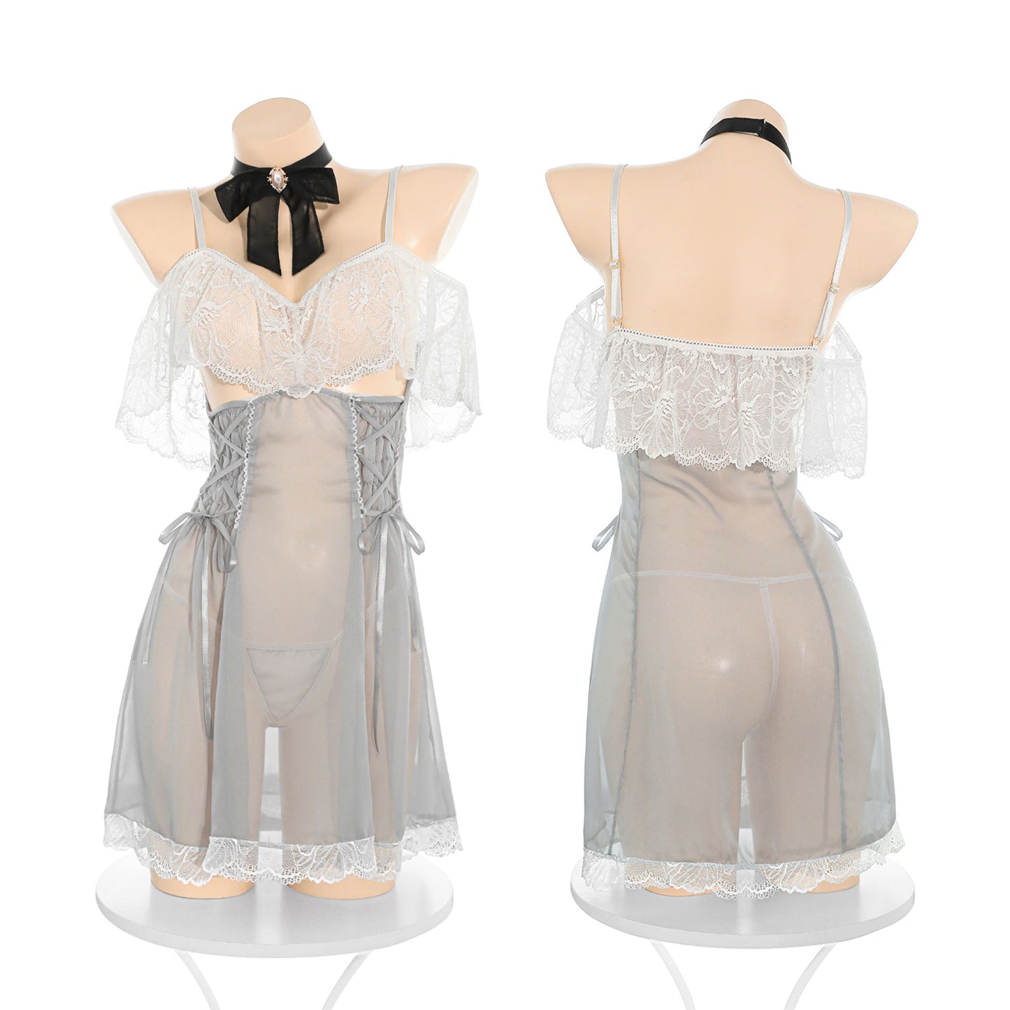 Fee Et Moi - French Elegance Off Shoulder Lace Babydoll