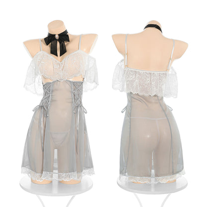 Fee Et Moi - French Elegance Off Shoulder Lace Babydoll