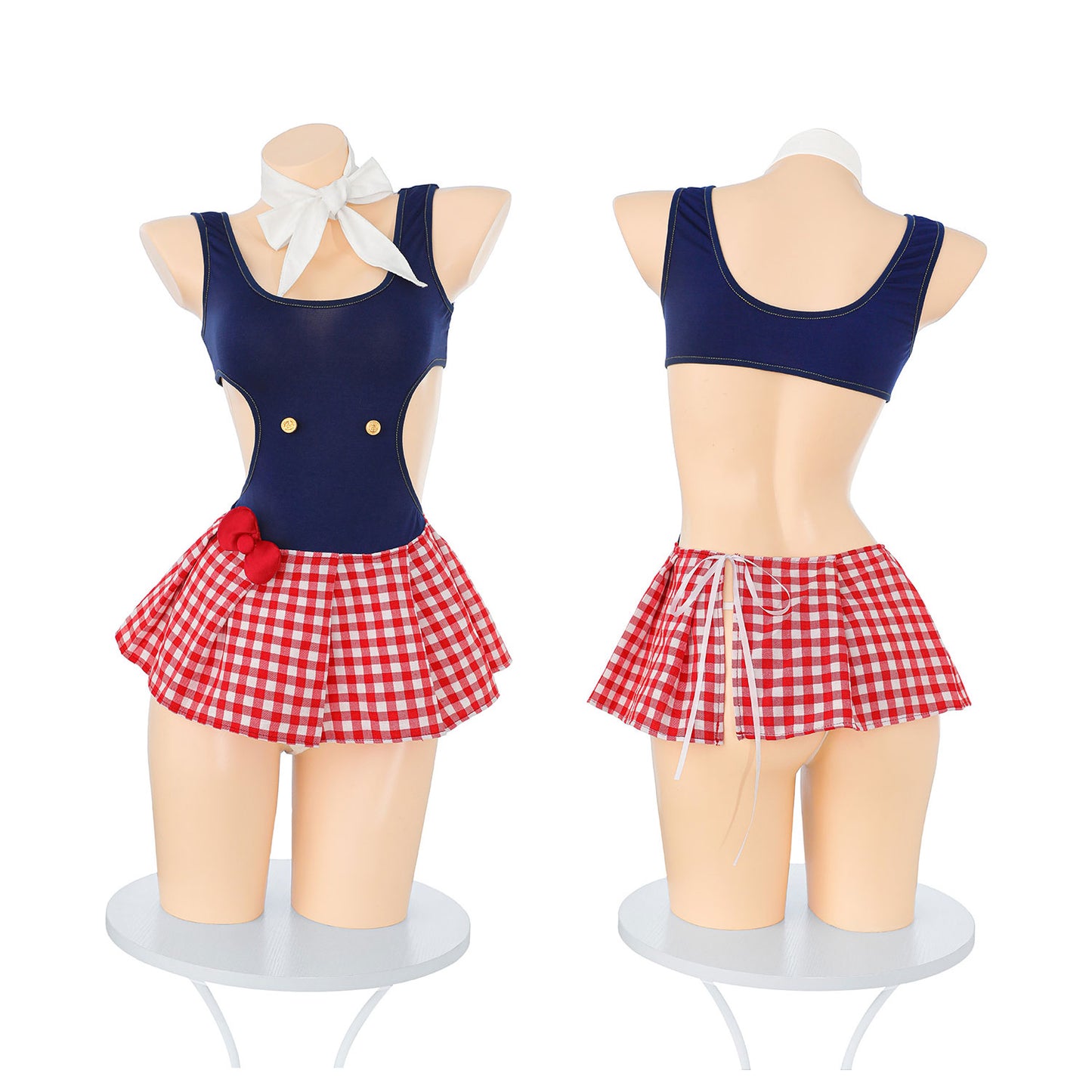 Fee Et Moi - Kitty Plaid Cut-Out Costume Dress with Choker One Size