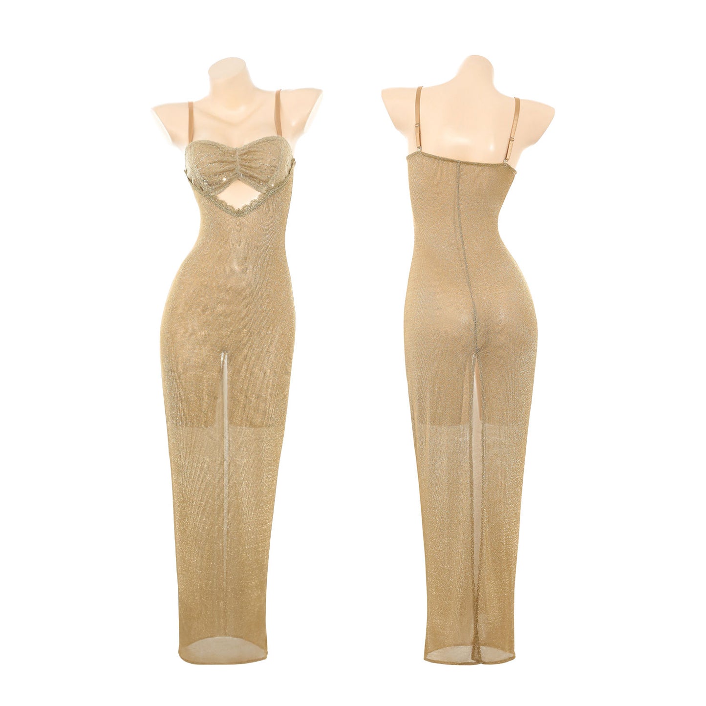 Fee Et Moi - Gold Shimmer Split Evening Lingerie Dress One Size