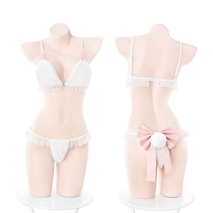 Fee Et Moi - Sexy Bunny Girl Furry Three-Point Costume Set White One Size