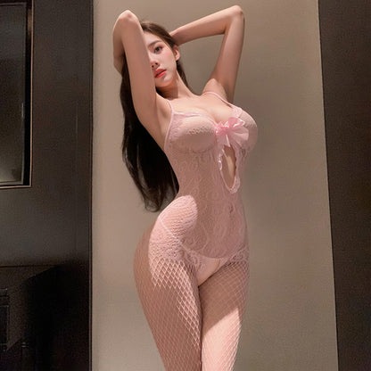 Fee Et Moi - Irresistible Crotchless Lace Bodystocking Pink