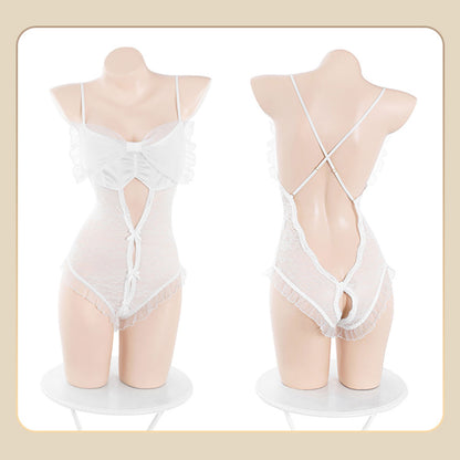 Fee Et Moi - Ethereal Seduction Crotchless One-Piece Lingerie White