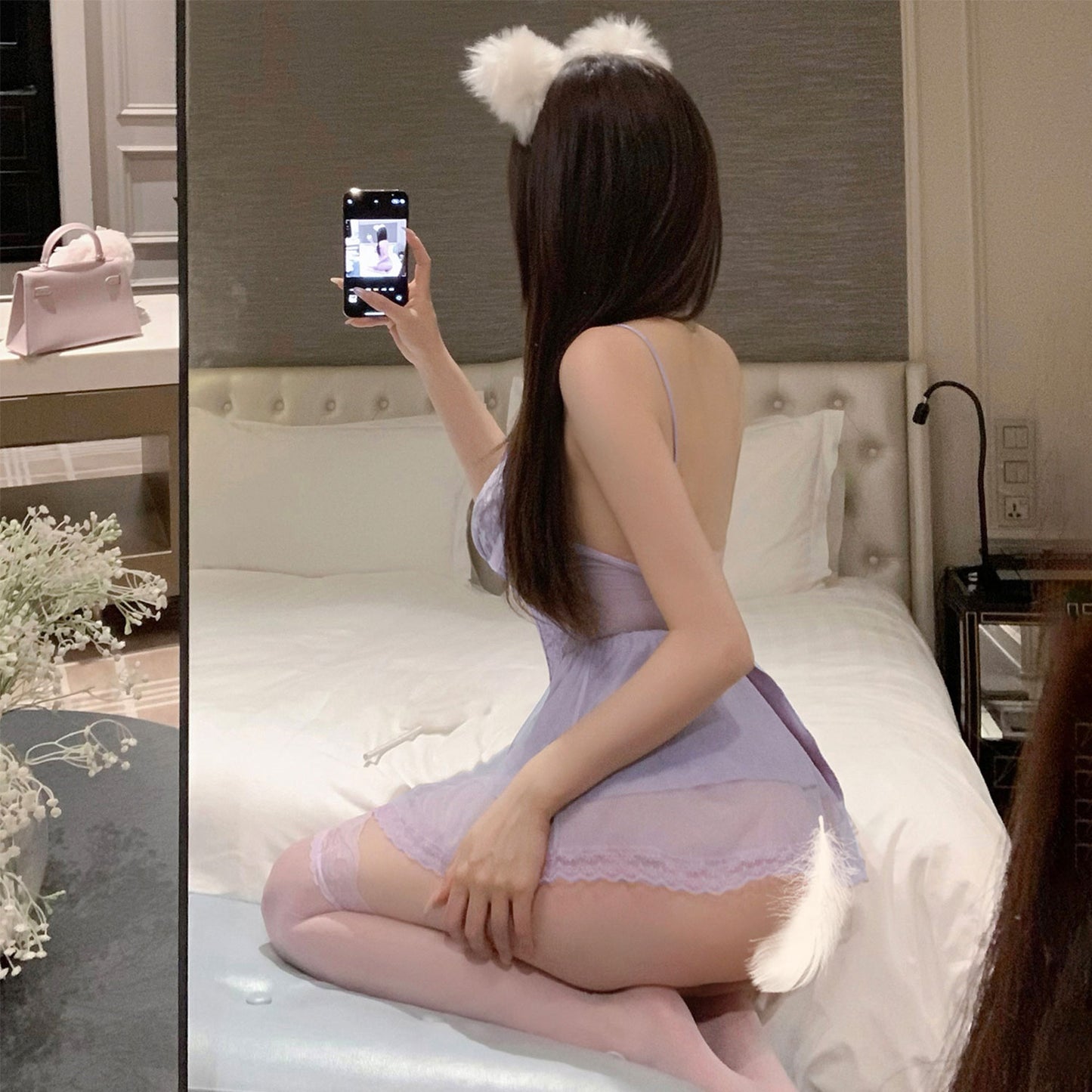 Fee Et Moi - Purple Dream Lace Mesh Babydoll Dress