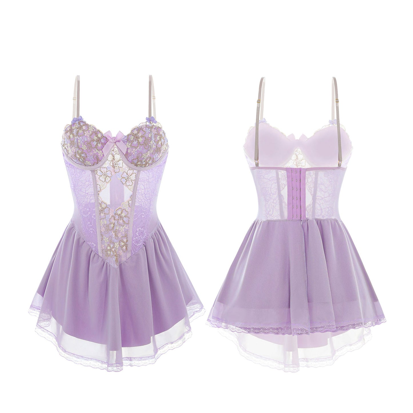 Fee Et Moi - Purple Dream Lace Mesh Babydoll Dress