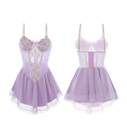 Fee Et Moi - Purple Dream Lace Mesh Babydoll Dress