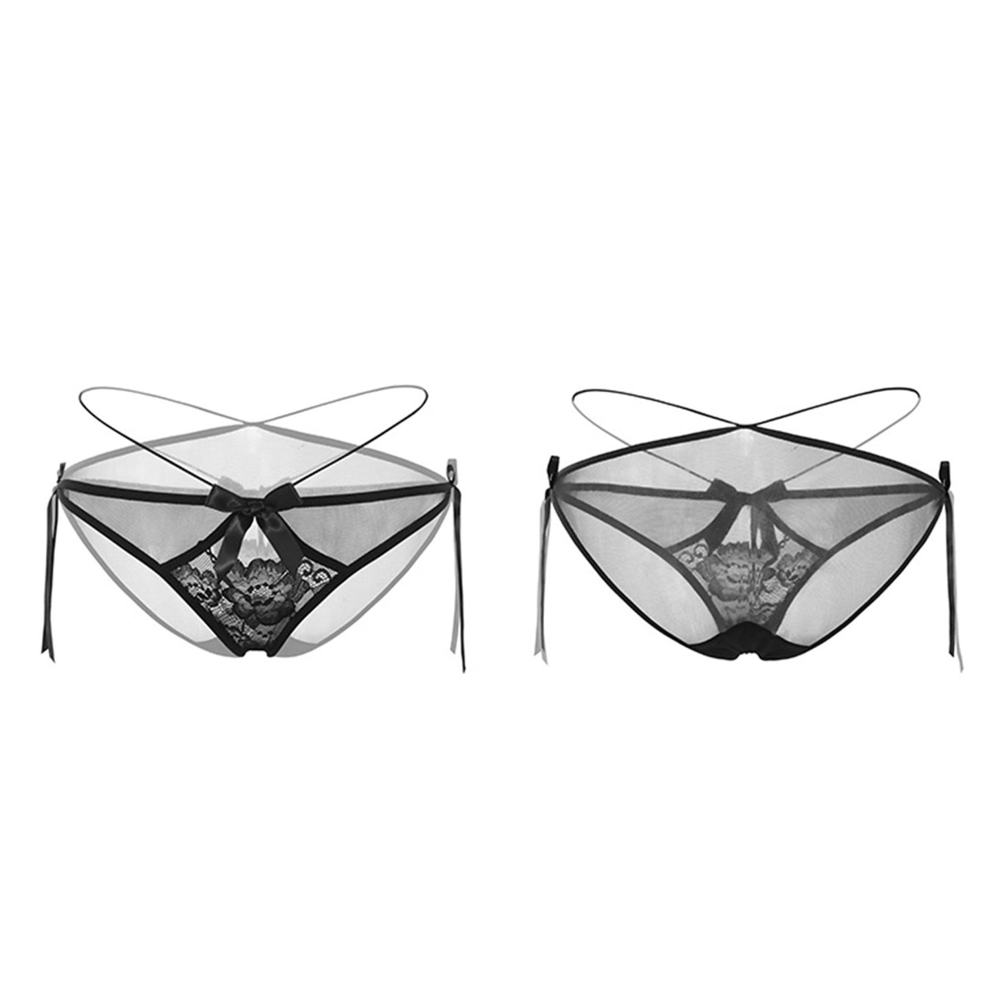 Fee Et Moi - Sheer Lace Ribbon-Strap Panty Black