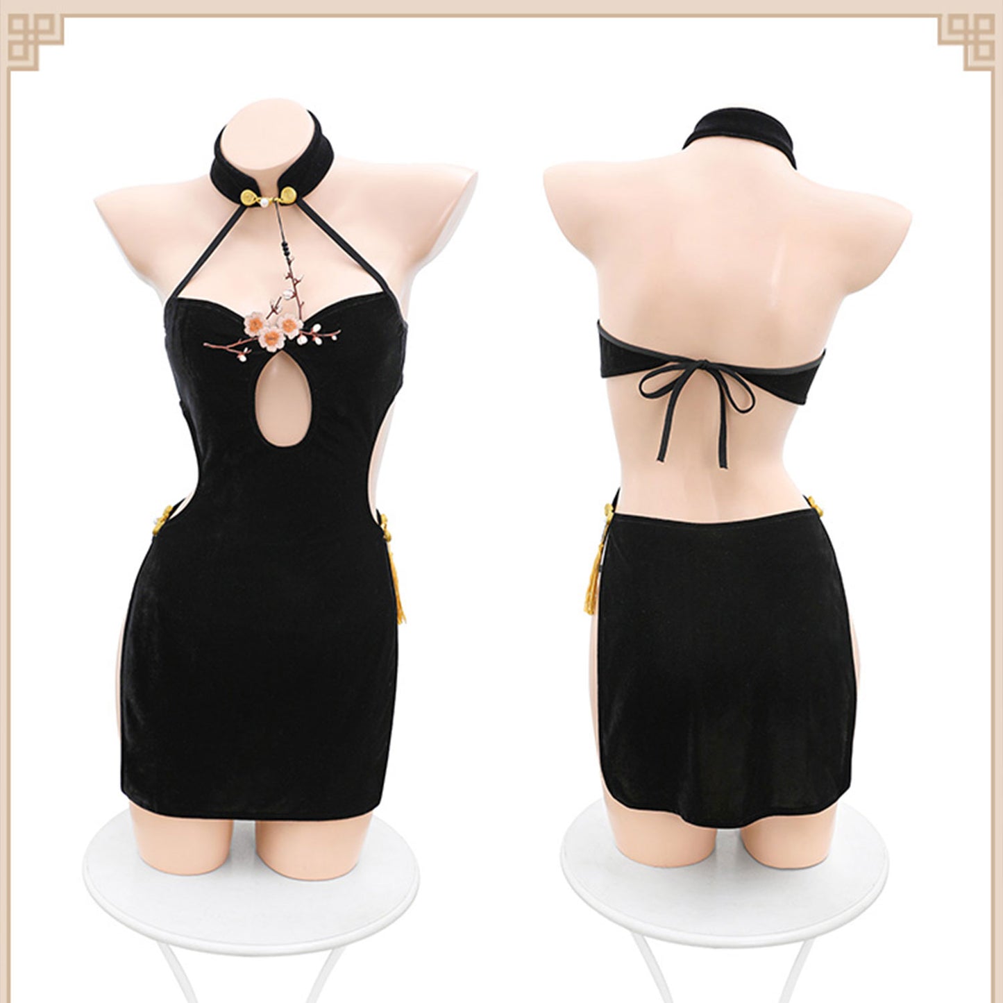 Fee Et Moi - Velvet Blossom Halter Lingerie Dress XL