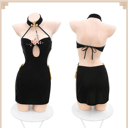 Fee Et Moi - Velvet Blossom Halter Lingerie Dress XL