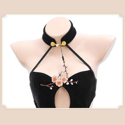 Fee Et Moi - Velvet Blossom Halter Lingerie Dress XL