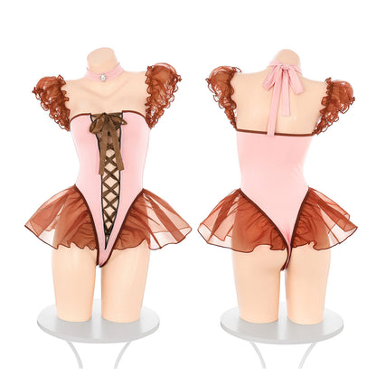 Fee Et Moi - Strawberry Chocolate Open Crotch Bodysuit One Size