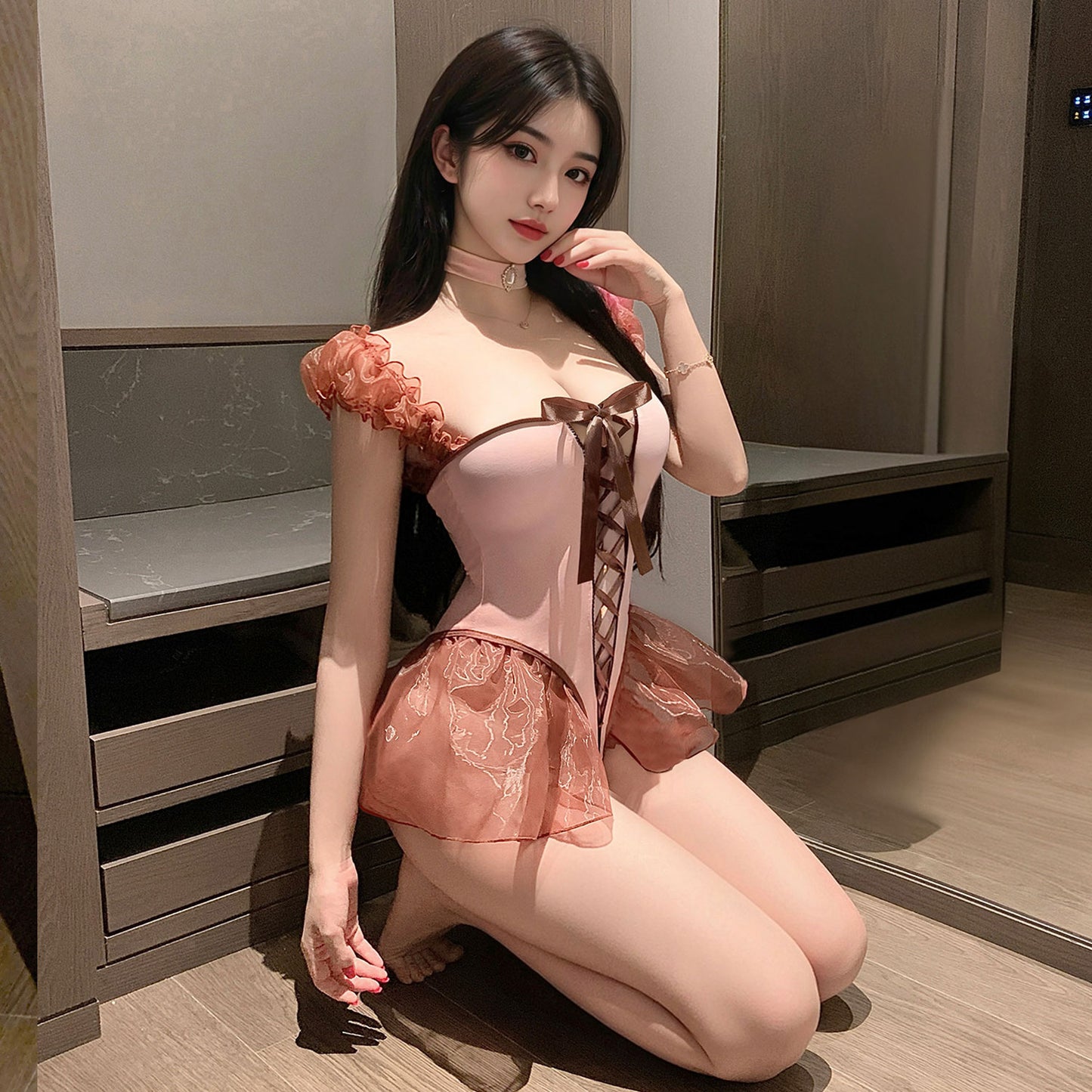 Fee Et Moi - Strawberry Chocolate Open Crotch Bodysuit One Size