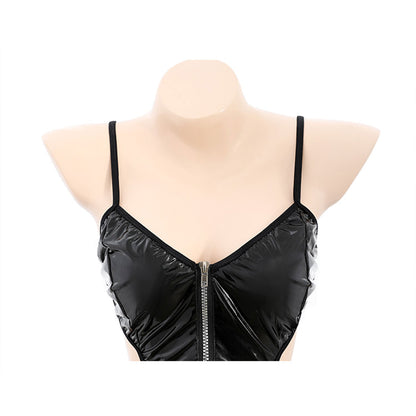 Fee Et Moi - Seductive Strappy Wet-Look Bodysuit Black