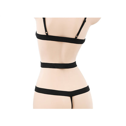 Fee Et Moi - Seductive Strappy Wet-Look Bodysuit Black