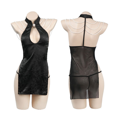 Fee Et Moi  - Sexy Halter Cheongsam Mini Dress with Pearl Shoulders