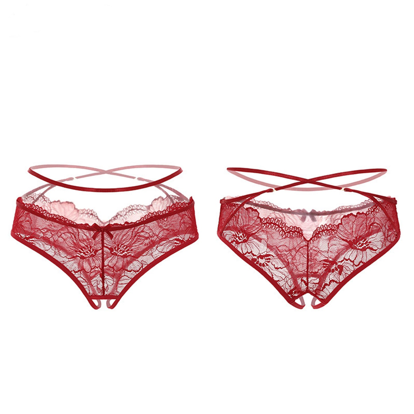 Fee Et Moi - Desire Cross-Strap Lace Crotchless Panty Burgundy