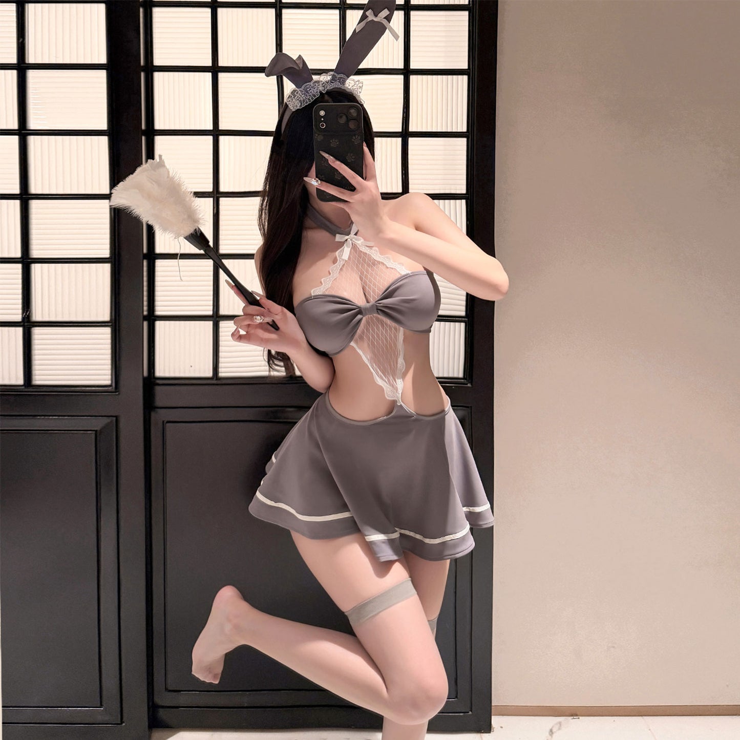 Fee Et Moi - Sweet Bunny Dress Set Grey One Size
