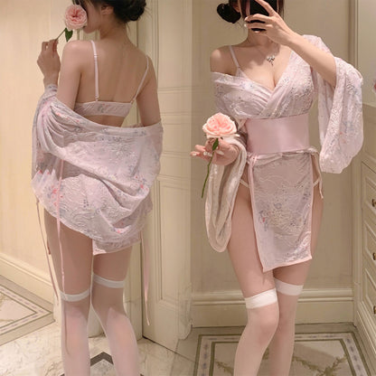 Fee Et Moi - Japanese Style Embroidered Kimono Pink One Size