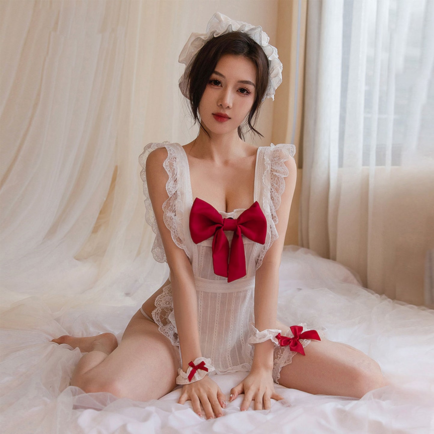 Fee Et Moi - Bow Tie Cute Maid Backless Apron Dress One Size