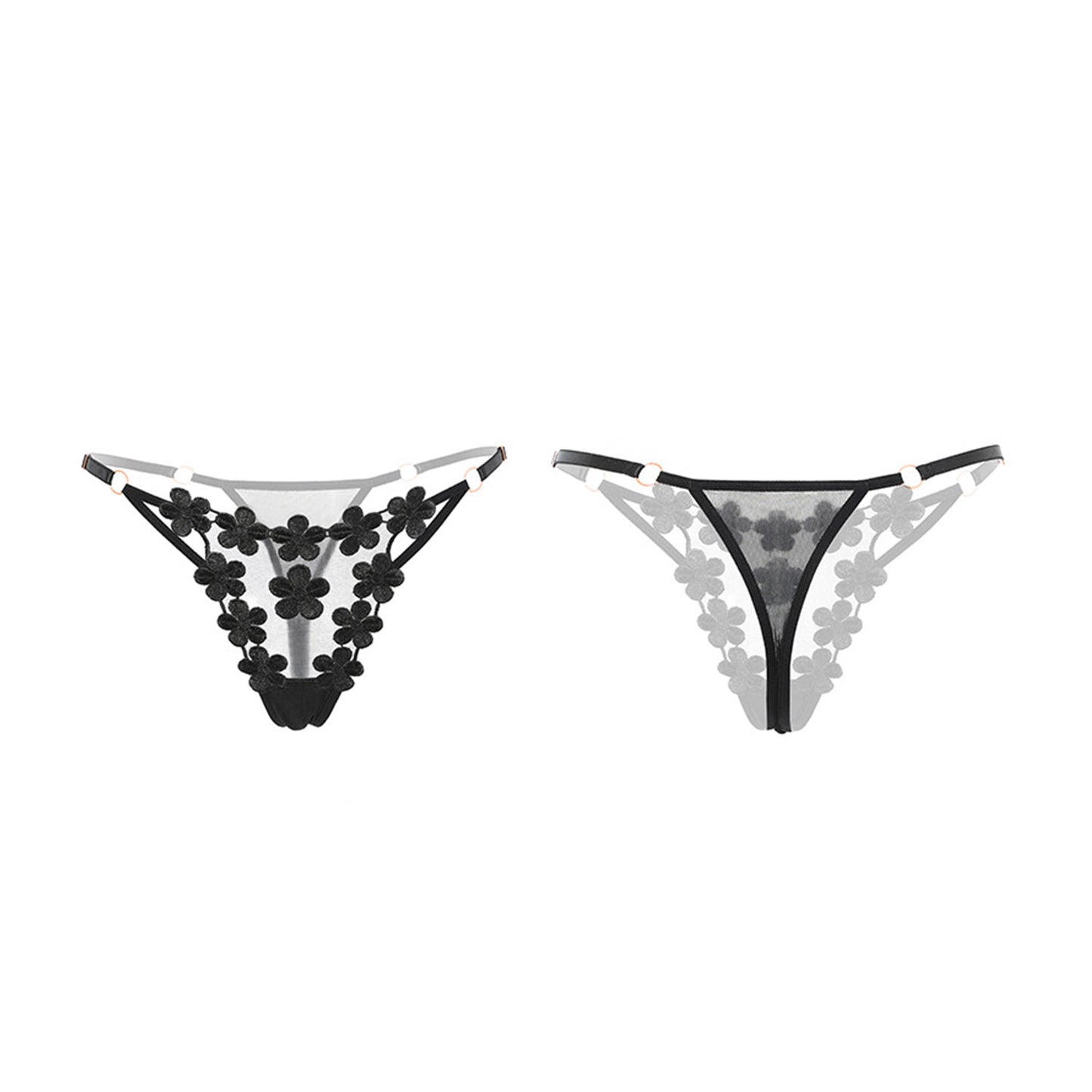 Fee Et Moi - Floral Mesh Thong Panty Black