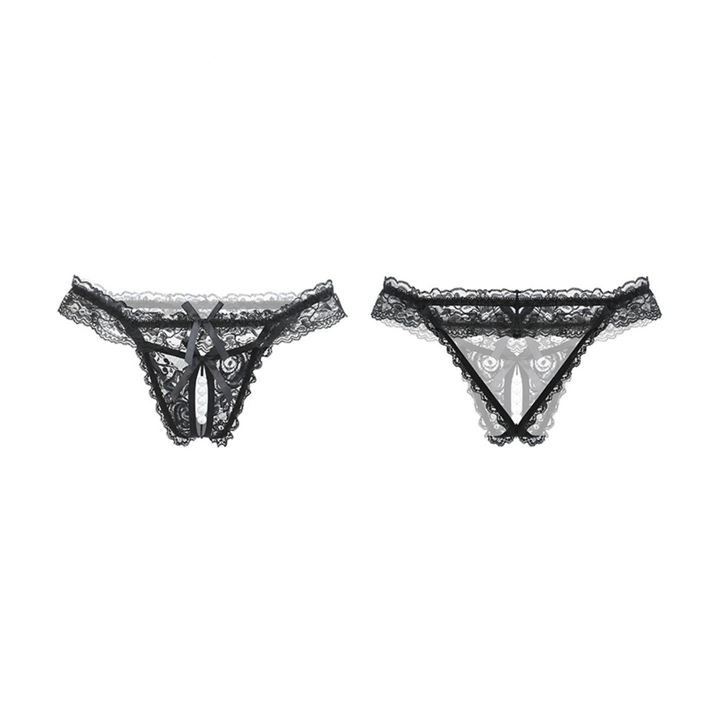 Fee Et Moi - Lace Ribbon Open-Crotch Tease Panty Black (with Tail)