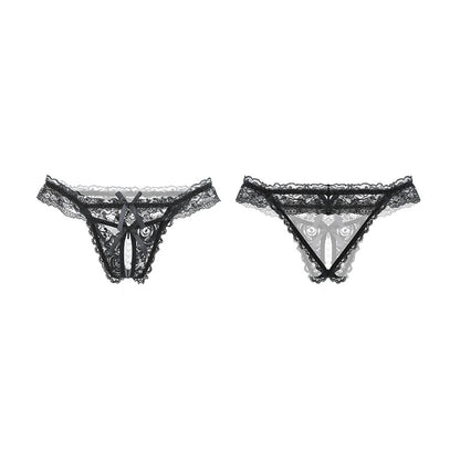 Fee Et Moi - Lace Ribbon Open-Crotch Tease Panty Black (with Tail)