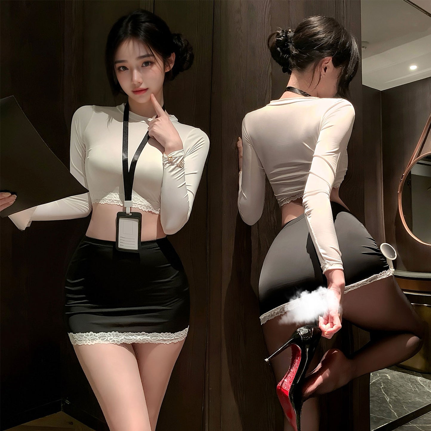 Fee Et Moi - Office Temptation Secretary Outfit Set White Black