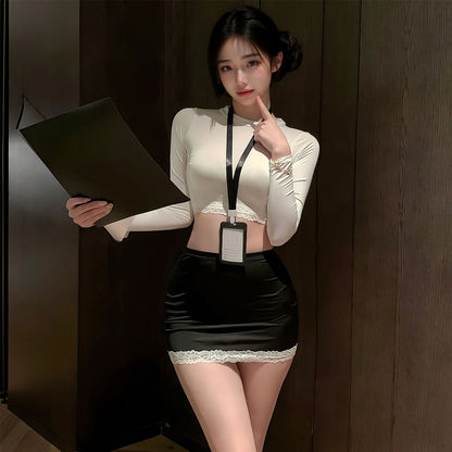 Fee Et Moi - Office Temptation Secretary Outfit Set White Black