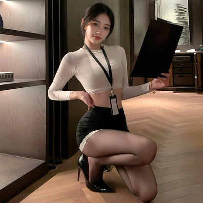 Fee Et Moi - Office Temptation Secretary Outfit Set White Black