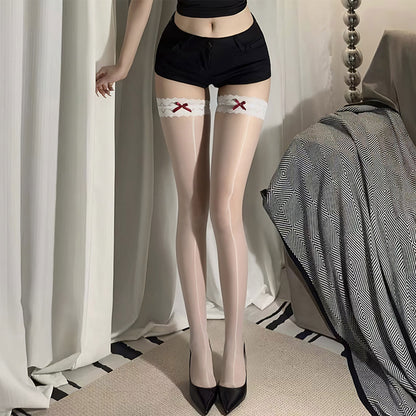 Fee Et Moi - Aurora Silky Stockings with Bow Detail White