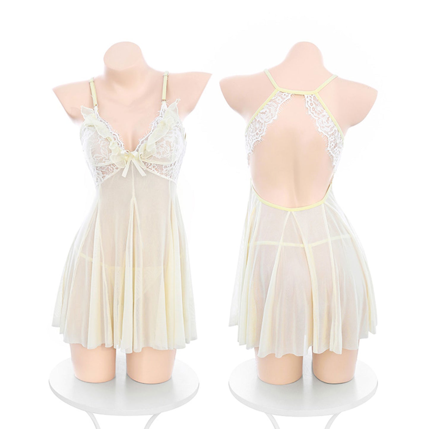 Fee Et Moi – Sheer Lace Ruffle Babydoll Nightdress