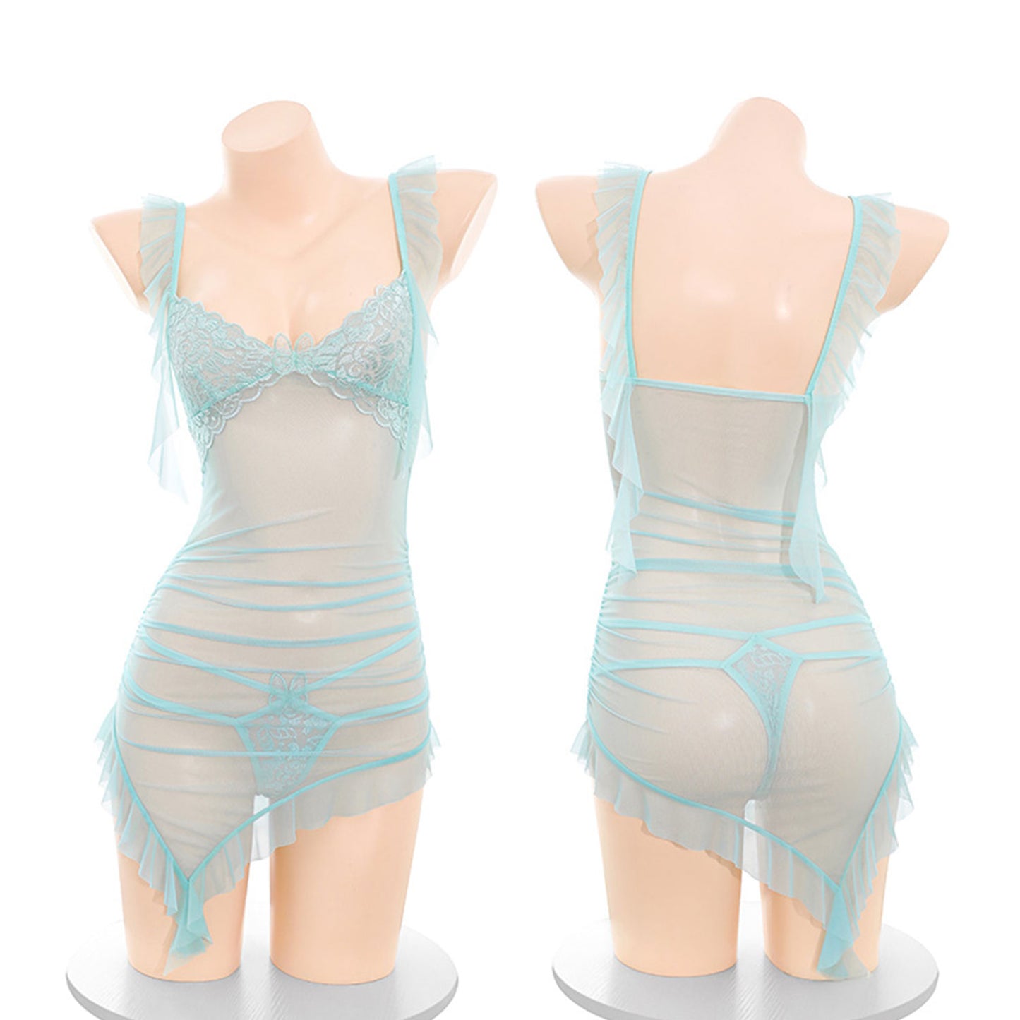 Fee Et Moi - Seductive Asymmetrical Sheer Mesh Nightgown