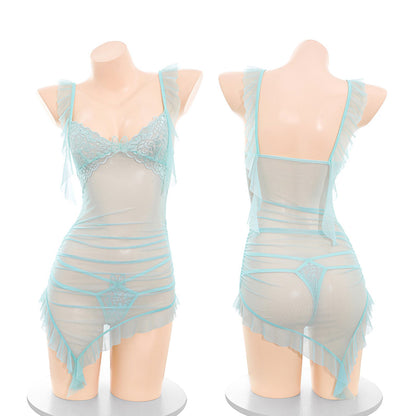 Fee Et Moi - Seductive Asymmetrical Sheer Mesh Nightgown