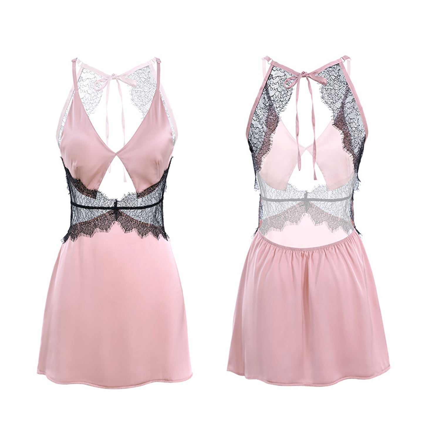 Fee Et Moi - Allure Backless Lace-Trim Nightdress Pink Black