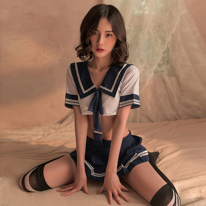 Fee Et Moi - Sexy Student 2-piece Cropped Top Uniform One Size