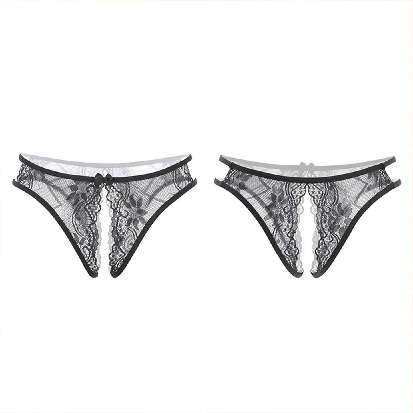 Fee Et Moi - Tempting Floral Lace Crotchless Panty Black