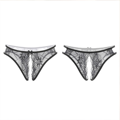 Fee Et Moi - Tempting Floral Lace Crotchless Panty Black