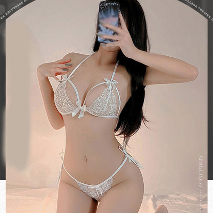 Three Point Bra White Strappy Lace 3-Point Bra Set – Fee et Moi | Pink Lifestyle