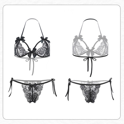 Fee Et Moi - Strappy Lace Three-point Bra Set White One Size