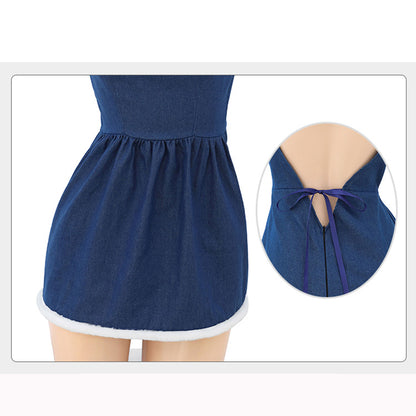 Fee Et Moi - Playful Velvet Denim Tube Mini Dress with Choker