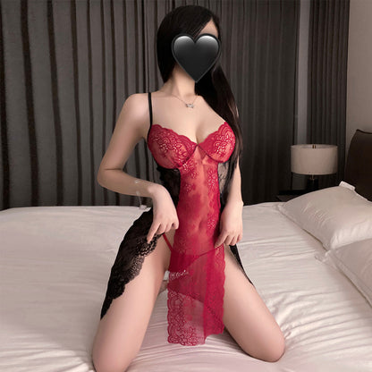 Fee Et Moi - Two-Tone Lace Slit Night Dress One Size