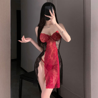 Fee Et Moi - Two-Tone Lace Slit Night Dress One Size